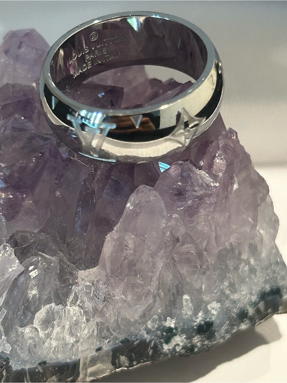 Louis Vuitton Monogram Ring – Silver Tone (Size L)
